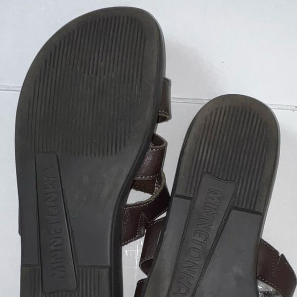 MINNETONKA Brown Leather Slip On Sandals Western Boho Women's Size 10 - Picture 15 of 16